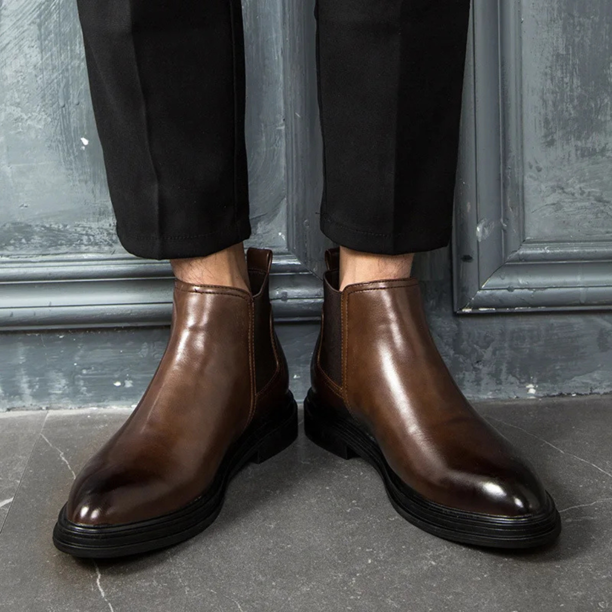 Men's Leather Chelsea Boots Ankle Classic Black