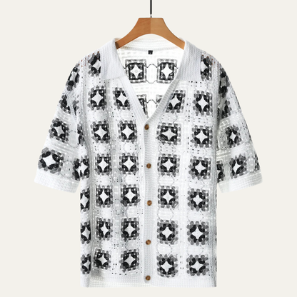 Men's Knitted Cardigan Mesh Shirt