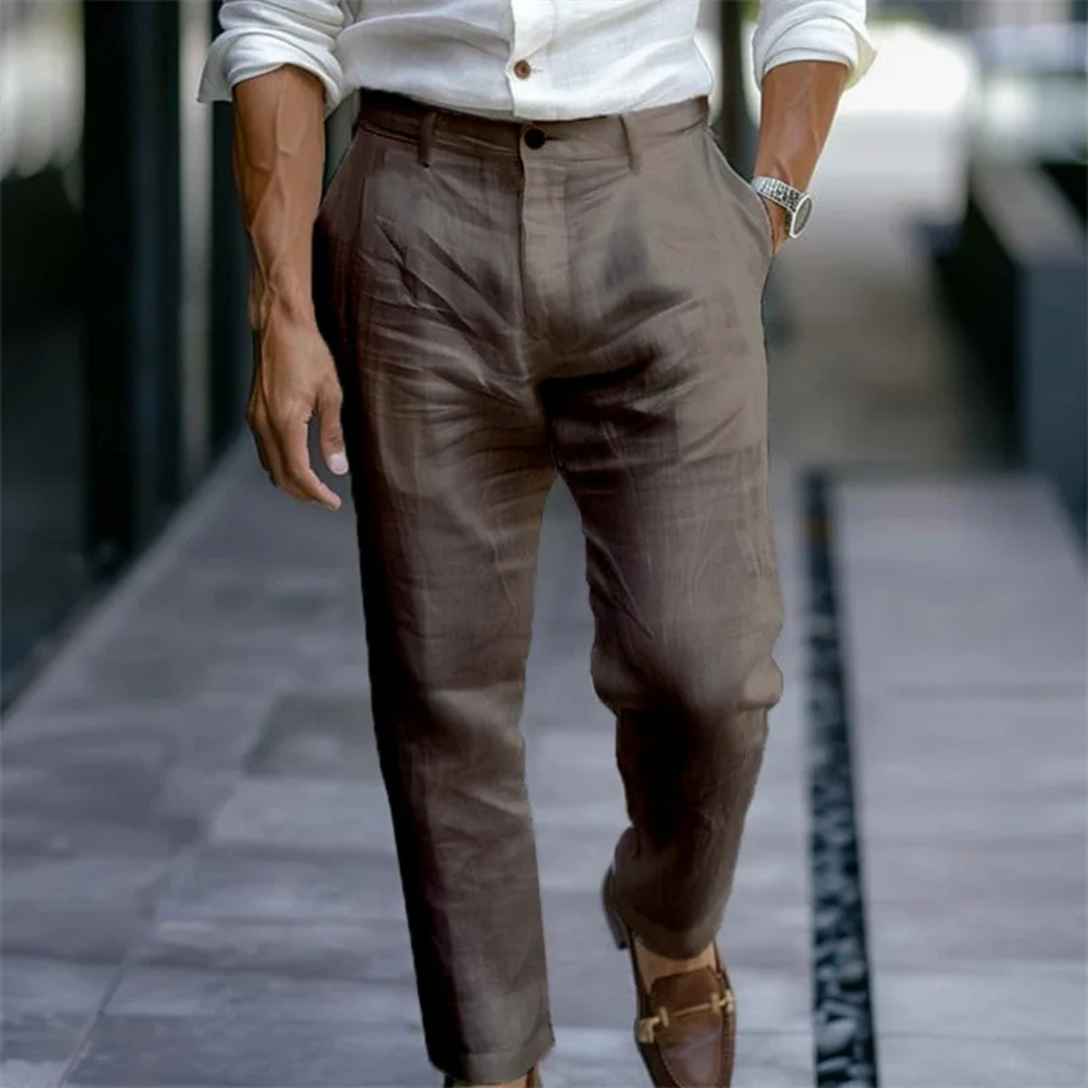 Men's Linen Summer Pants Lightweight Beige