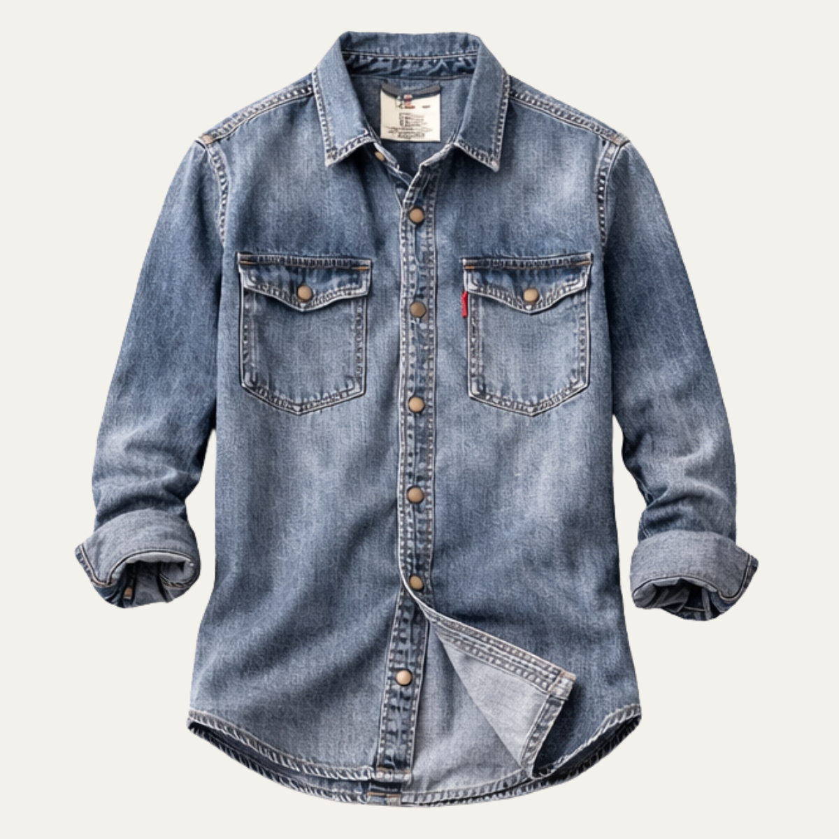 Men's Denim Shirt Jacket Washed Retro Blue - VibreMode