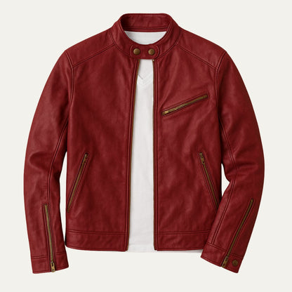 Men's Leather Biker Jacket Classic Motorcycle Style
