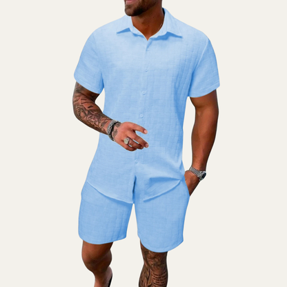 Men's Summer Button Up Shirt And Shorts Set