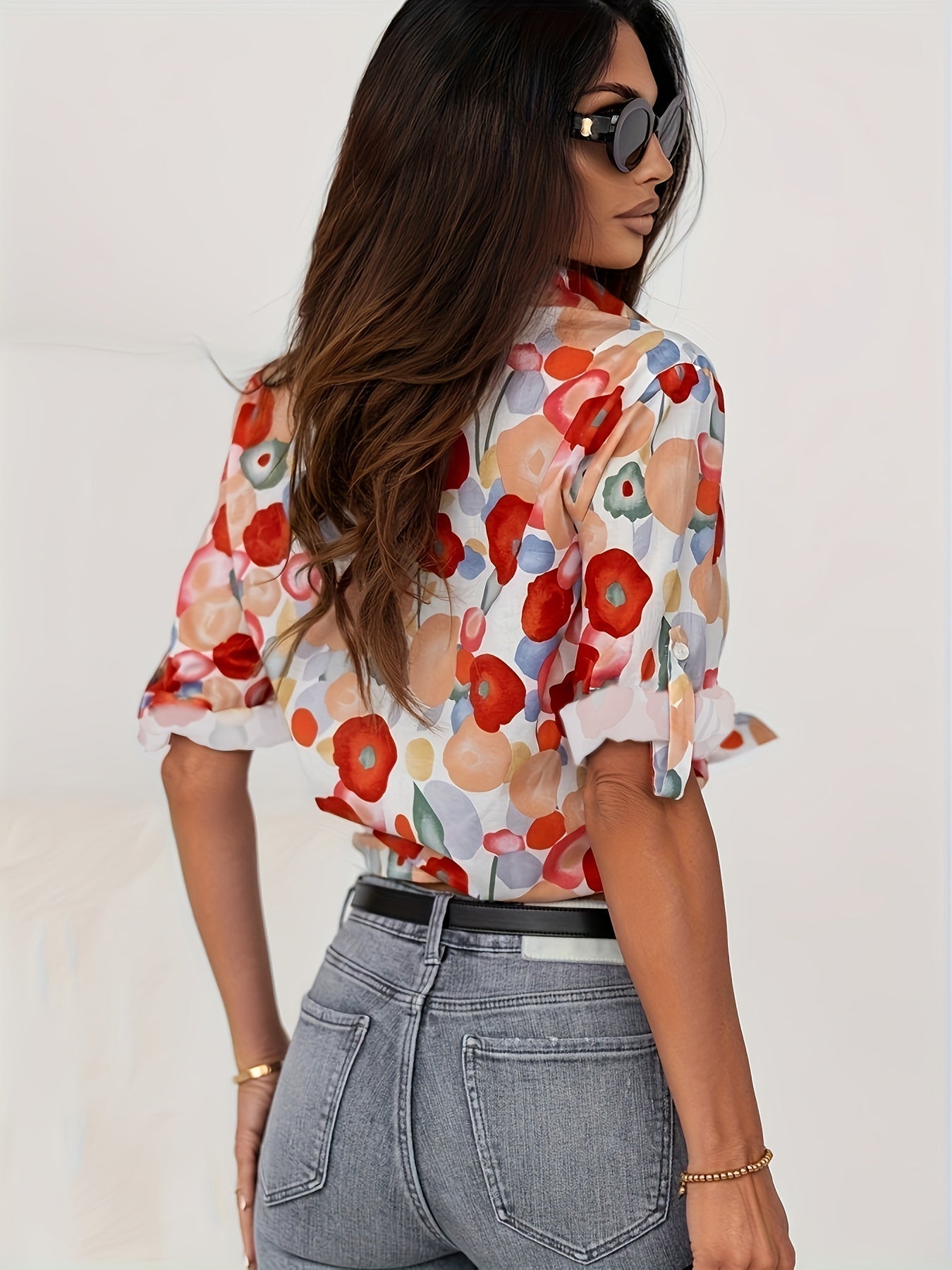 Classic Floral Women's Long Sleeve Button Shirt