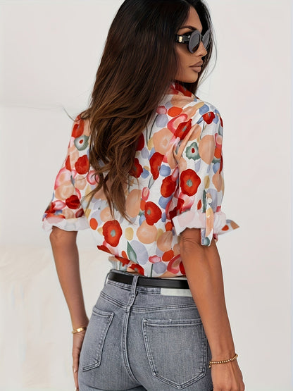 Classic Floral Women's Long Sleeve Button Shirt