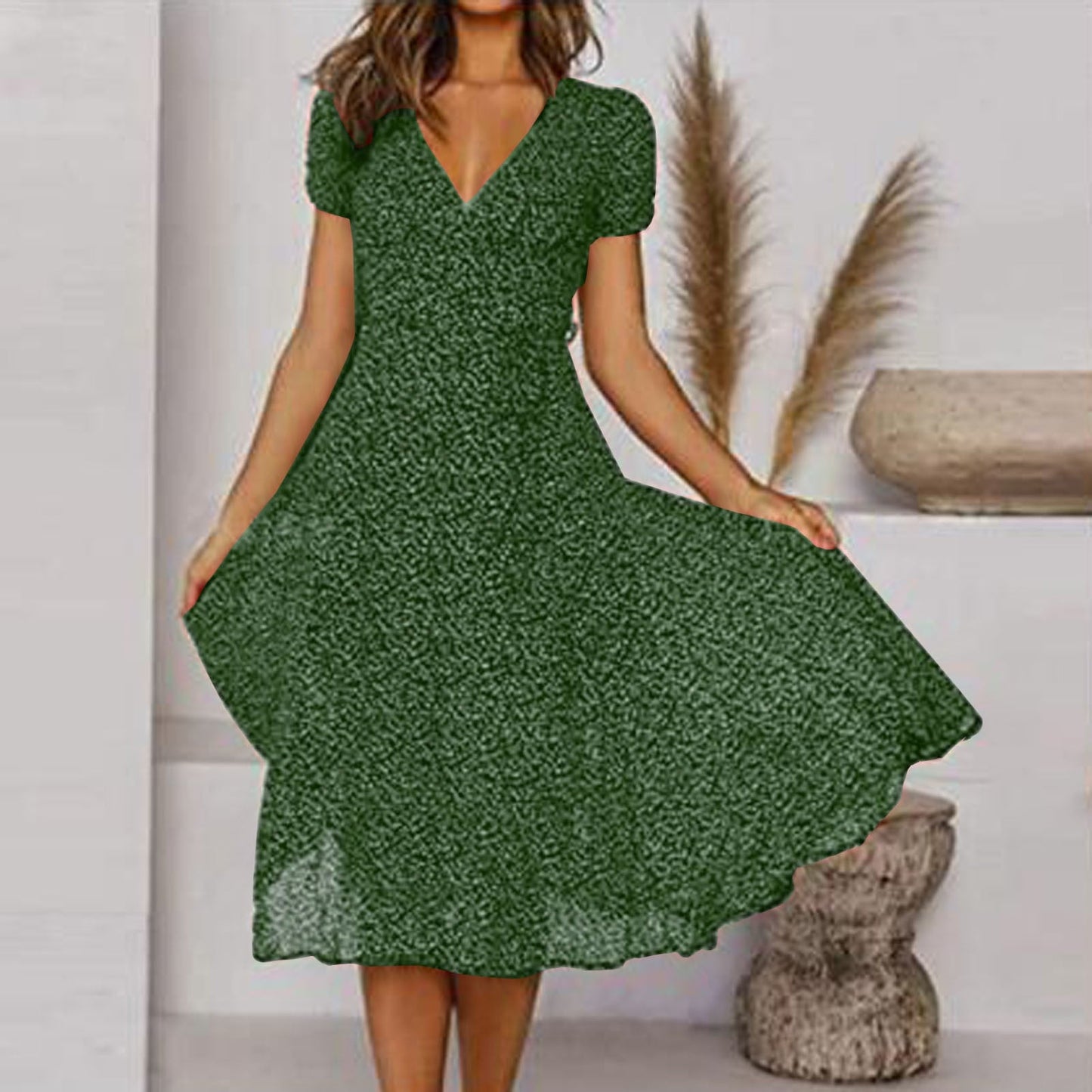 Chic Summer V Neck Knee Length Dress - VibreMode