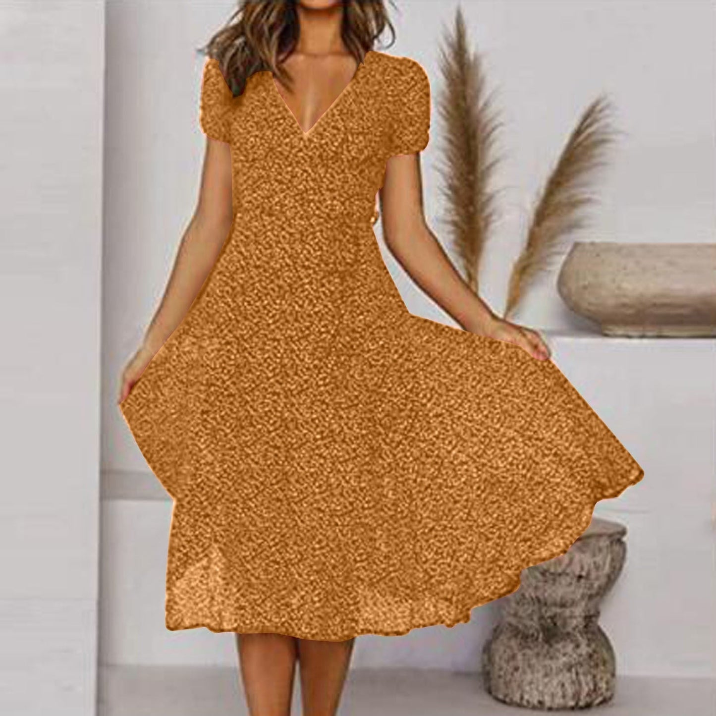 Chic Summer V Neck Knee Length Dress