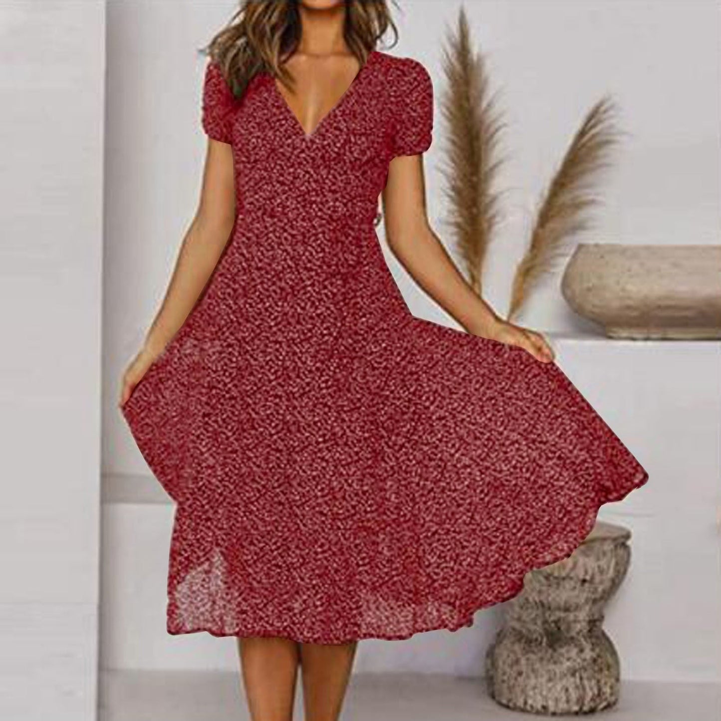 Chic Summer V Neck Knee Length Dress
