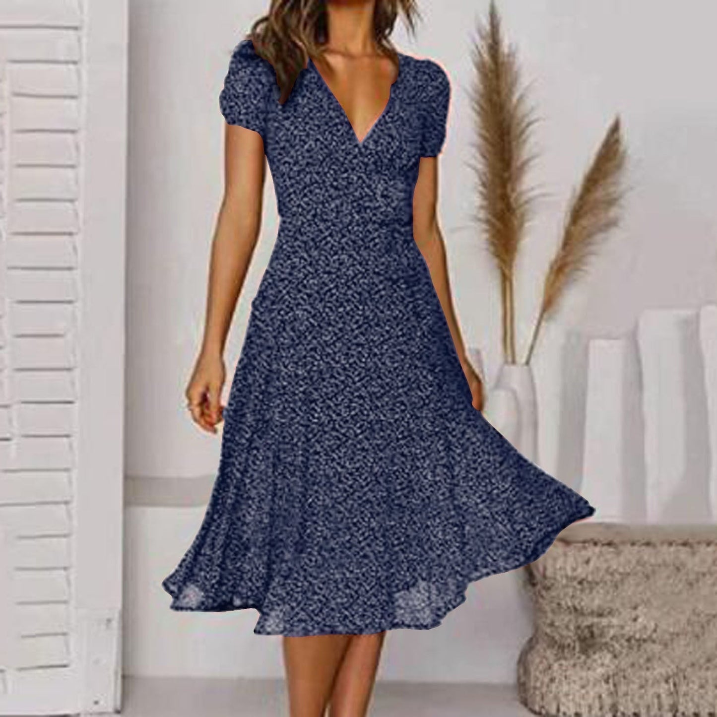 Chic Summer V Neck Knee Length Dress