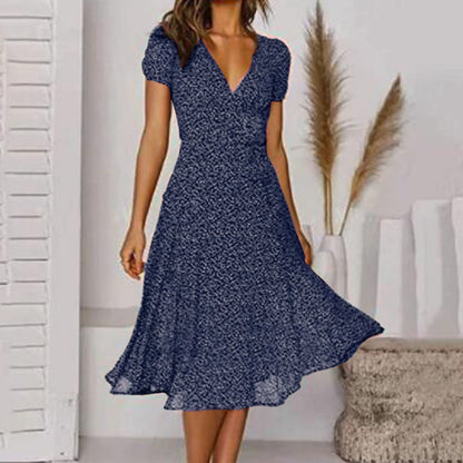 Women's A-Line V-Neck Dress Flowing Skirt