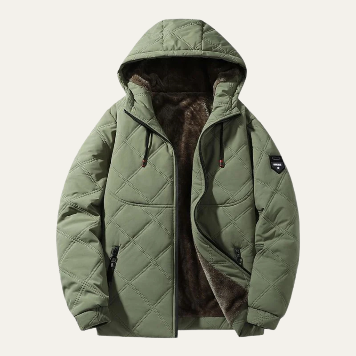 Men's Quilted Puffer Jacket Warm Fleece Lining Green