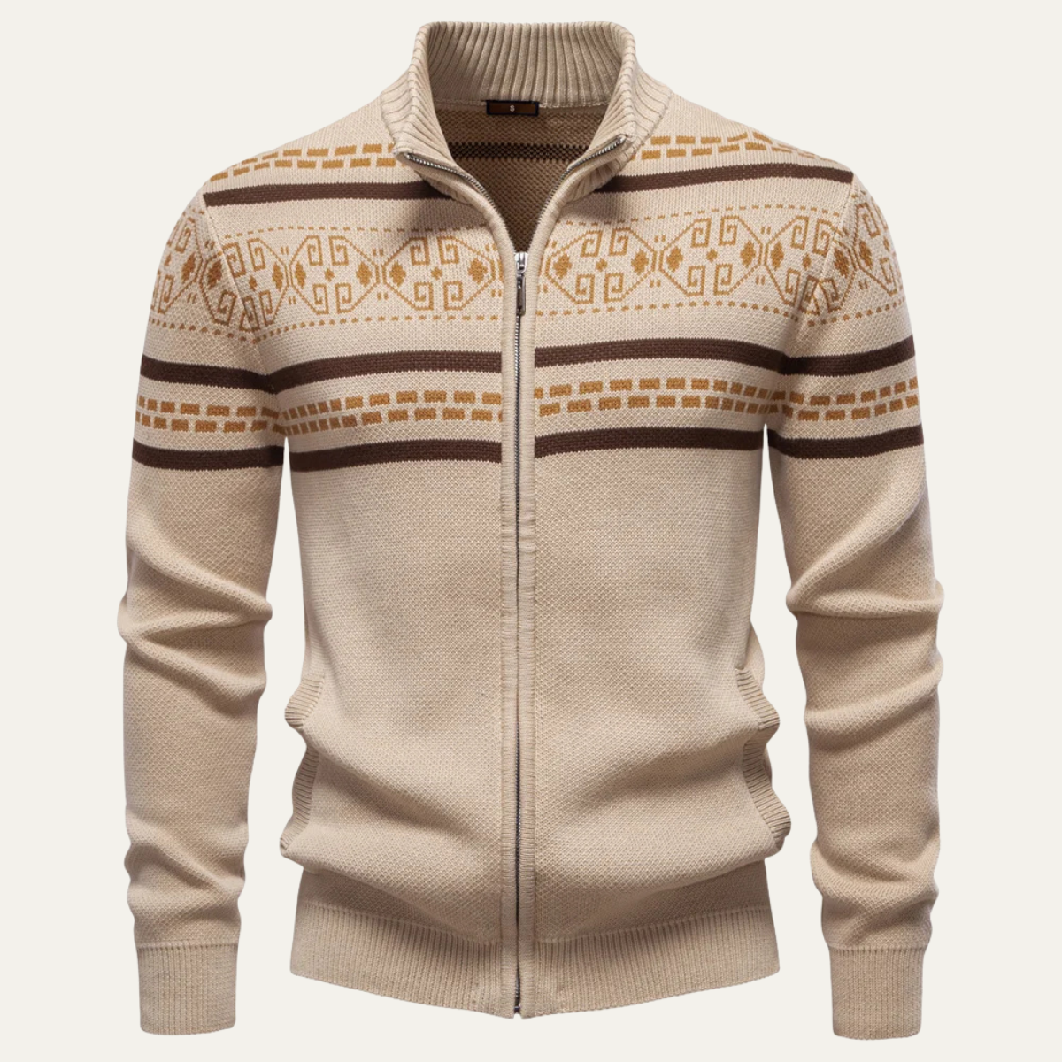 Men's Cotton Cardigan Zip Up Knit Ethnic Collar