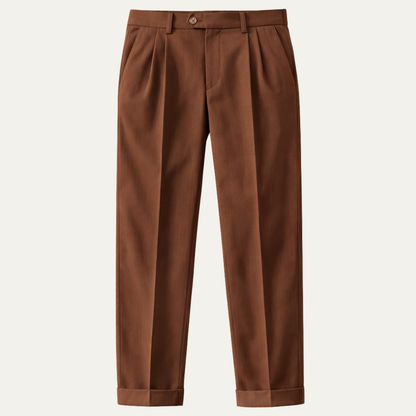 Men's High Waist Double Pleated Wool Trousers - VibreMode