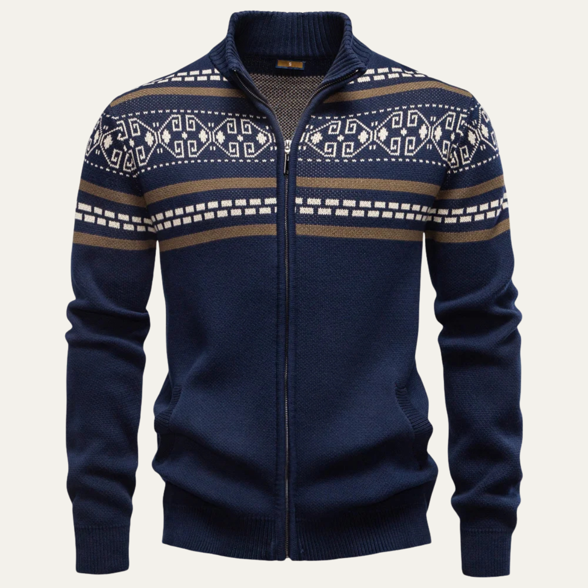 Men's Cotton Cardigan Zip Up Knit Ethnic Collar - VibreMode