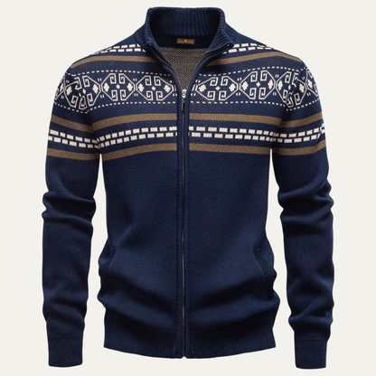 Men's Cotton Cardigan Zip Up Knit Ethnic Collar - VibreMode