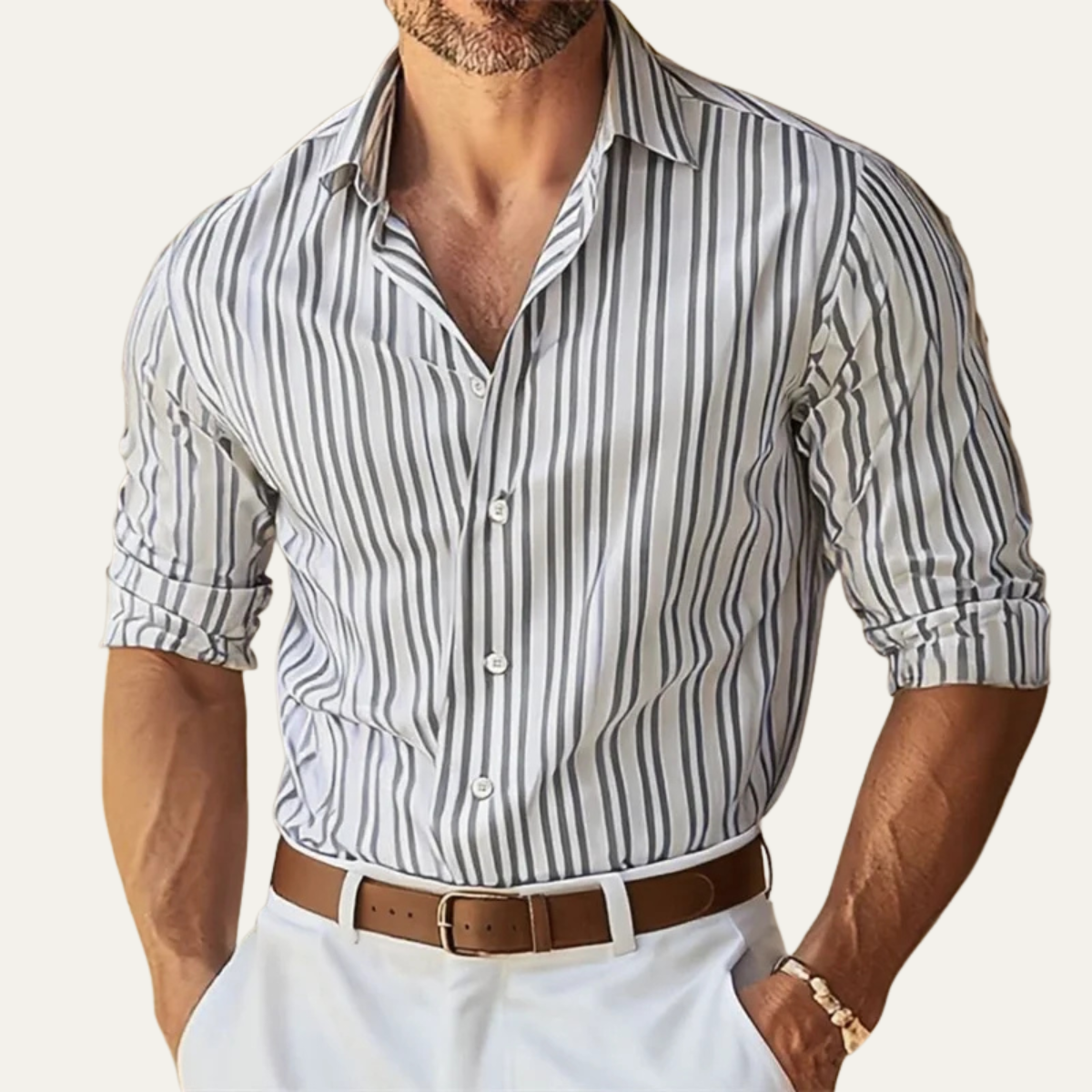 Men's Slim Fit Striped Dress Shirt