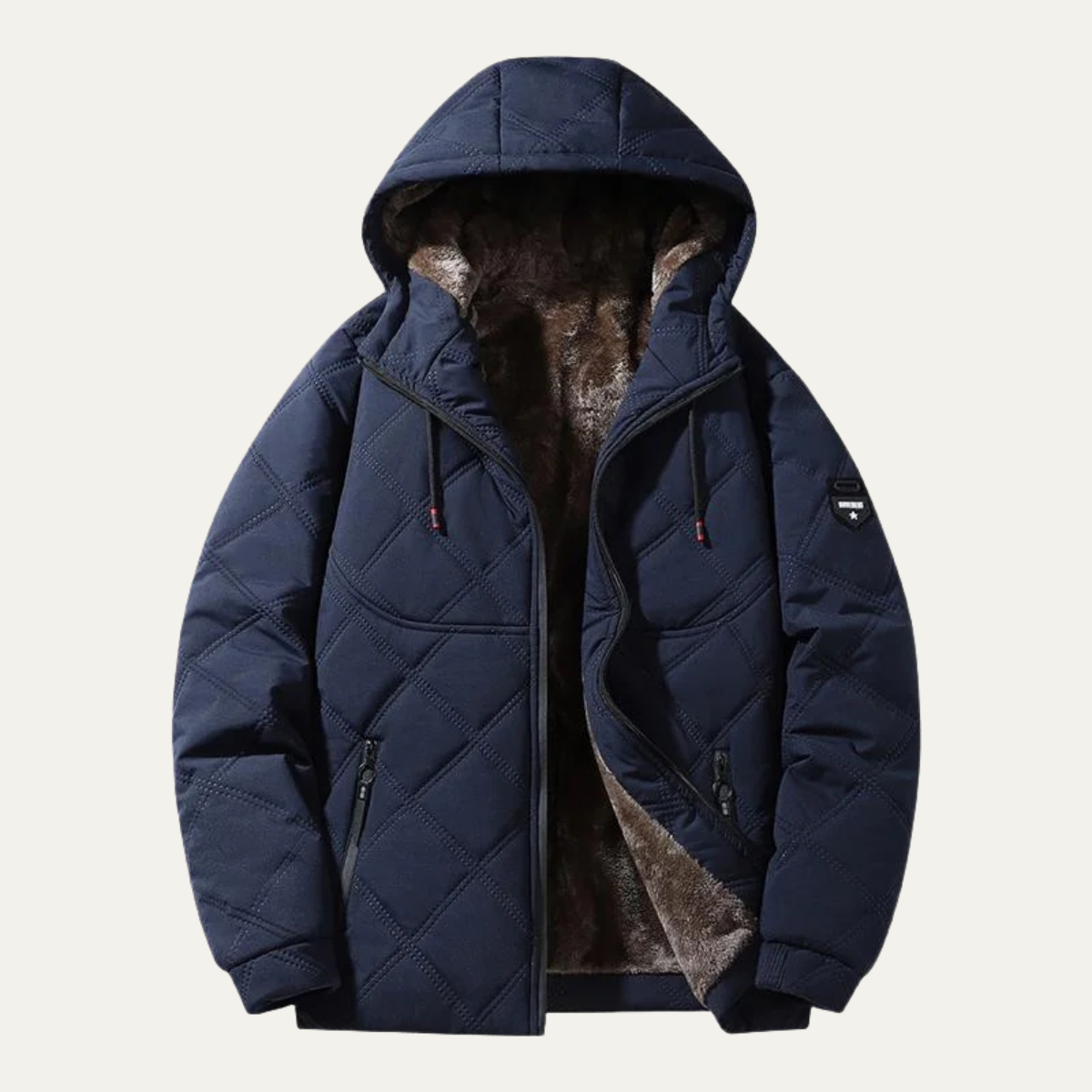Men's Quilted Puffer Jacket Warm Fleece Lining Green - VibreMode