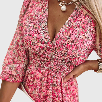 Floral V-Neck Women's Midi Sundress