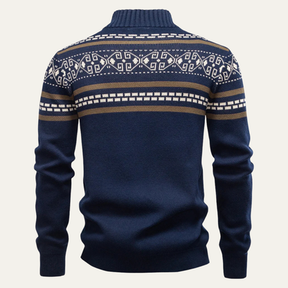 Men's Cotton Cardigan Zip Up Knit Ethnic Collar