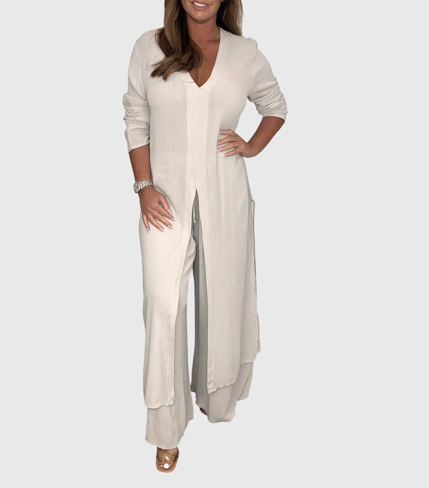 Women's Cardigan Set Wide Leg Pants Two Piece - VibreMode