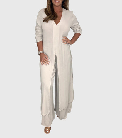 Women's Cardigan Set Wide Leg Pants Two Piece - VibreMode