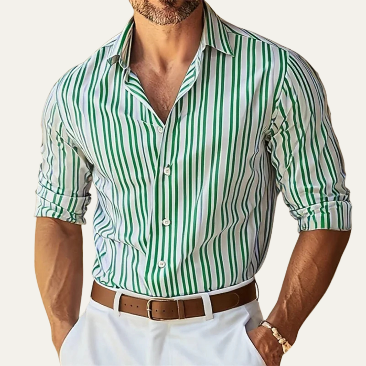 Men's Slim Fit Striped Dress Shirt