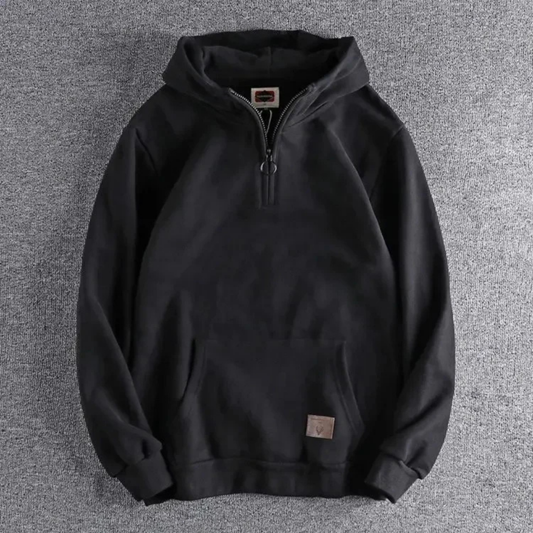 Men's Half-Zip Hoodie Kangaroo Pocket Warm Fleece Grey - VibreMode