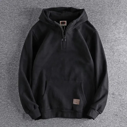 Men's Half-Zip Hoodie Kangaroo Pocket Warm Fleece Grey - VibreMode