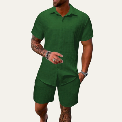 Men's Summer Button Up Shirt And Shorts Set