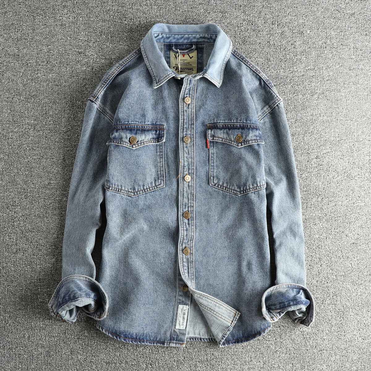Men's Denim Shirt Jacket Washed Retro Blue