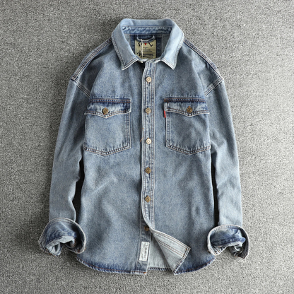 Men's Denim Shirt Jacket Washed Retro Blue