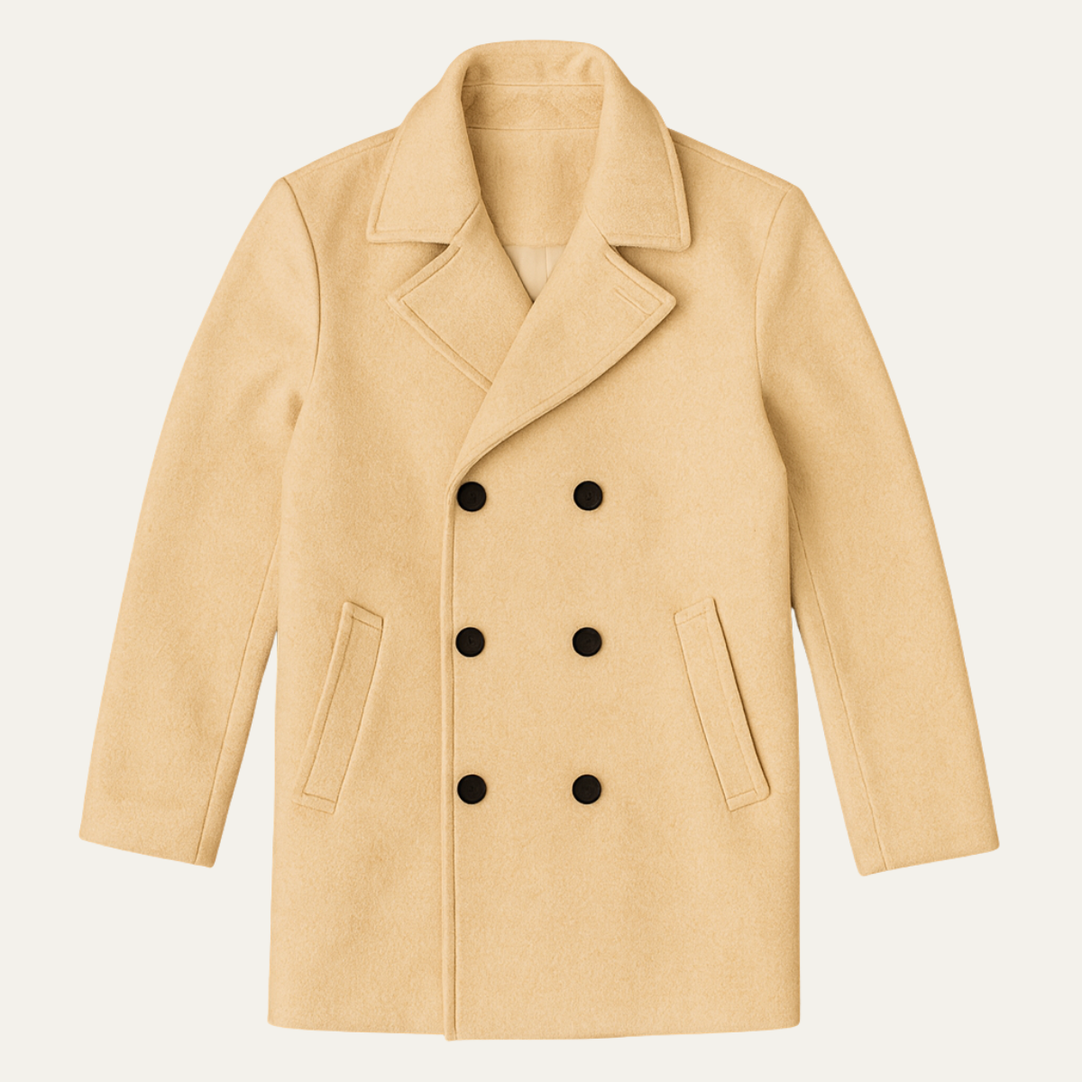 Men's Wool Peacoat Double Breasted Khaki - VibreMode