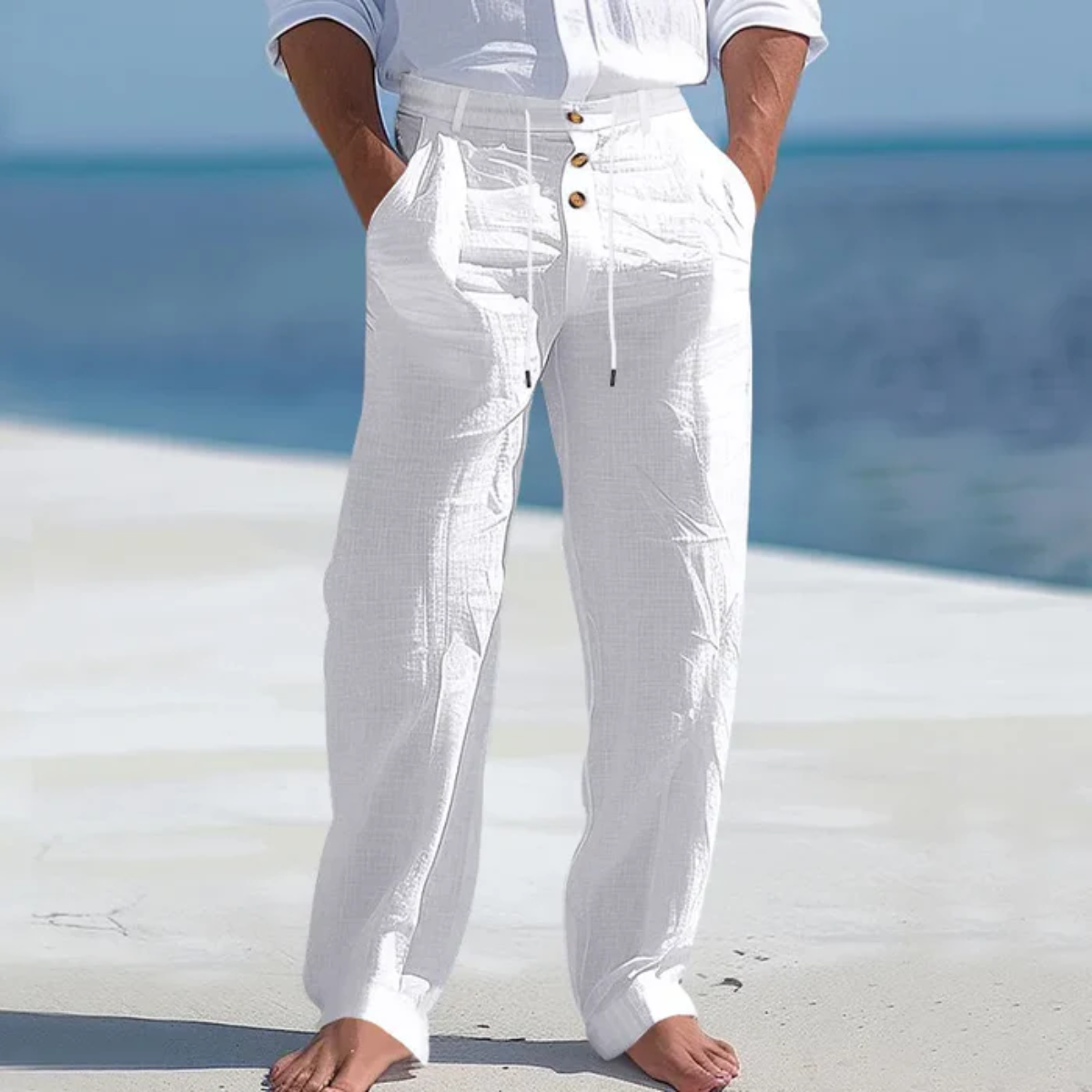 Men's Linen Pants Lightweight Beige