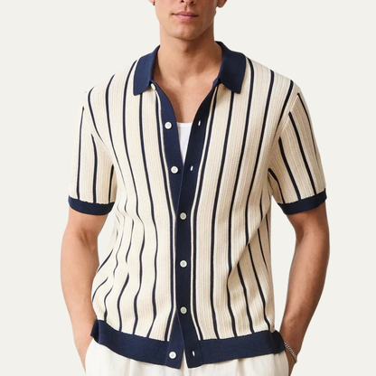 Sassicaia Men's Striped Polo Shirt Knit Button-Up Cardigan