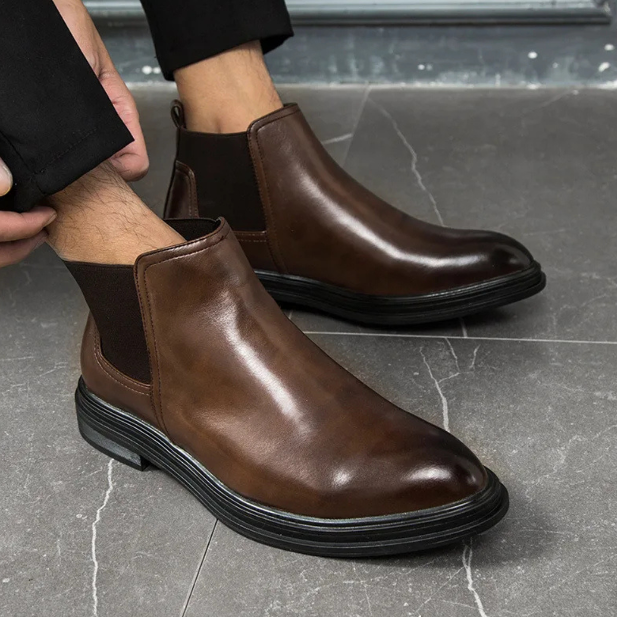 Men's Leather Chelsea Boots Ankle Classic Black