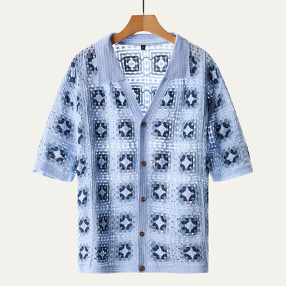 Men's Knitted Cardigan Mesh Shirt