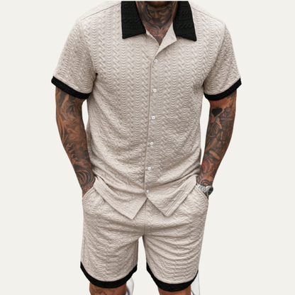 Men's Knitted Summer Shorts Set Cotton Shirt