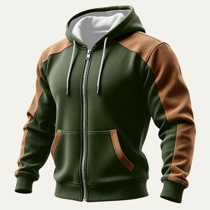 Men's Hooded Jacket Color Blocked Zip Pocket
