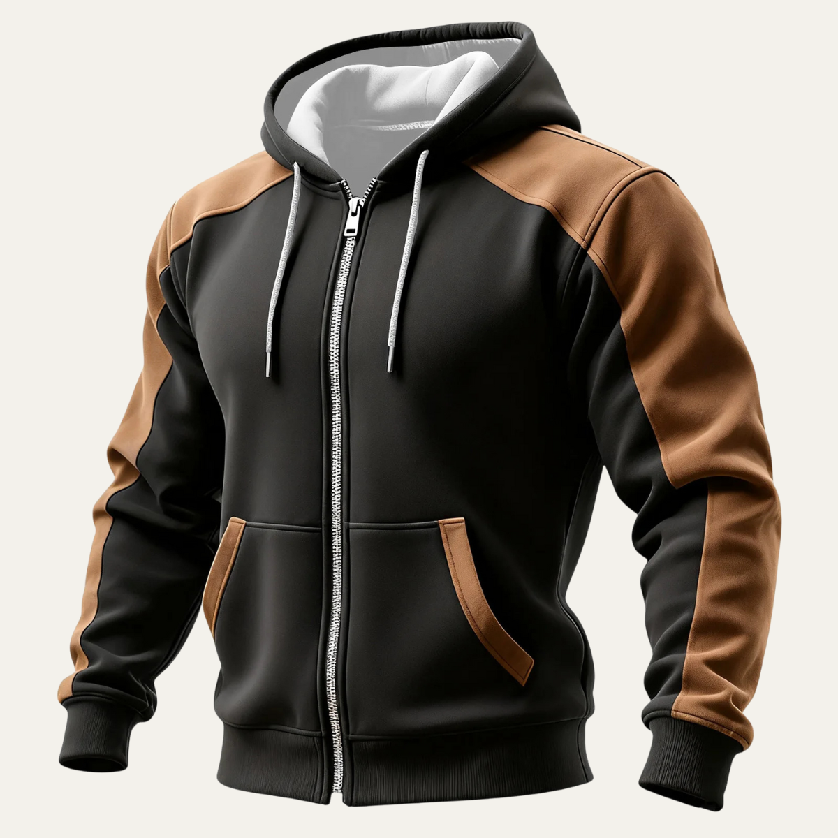 Men's Hooded Jacket Color Blocked Zip Pocket