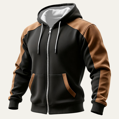 Men's Hooded Jacket Color Blocked Zip Pocket