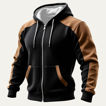 Men's Hooded Jacket Color Blocked Zip Pocket