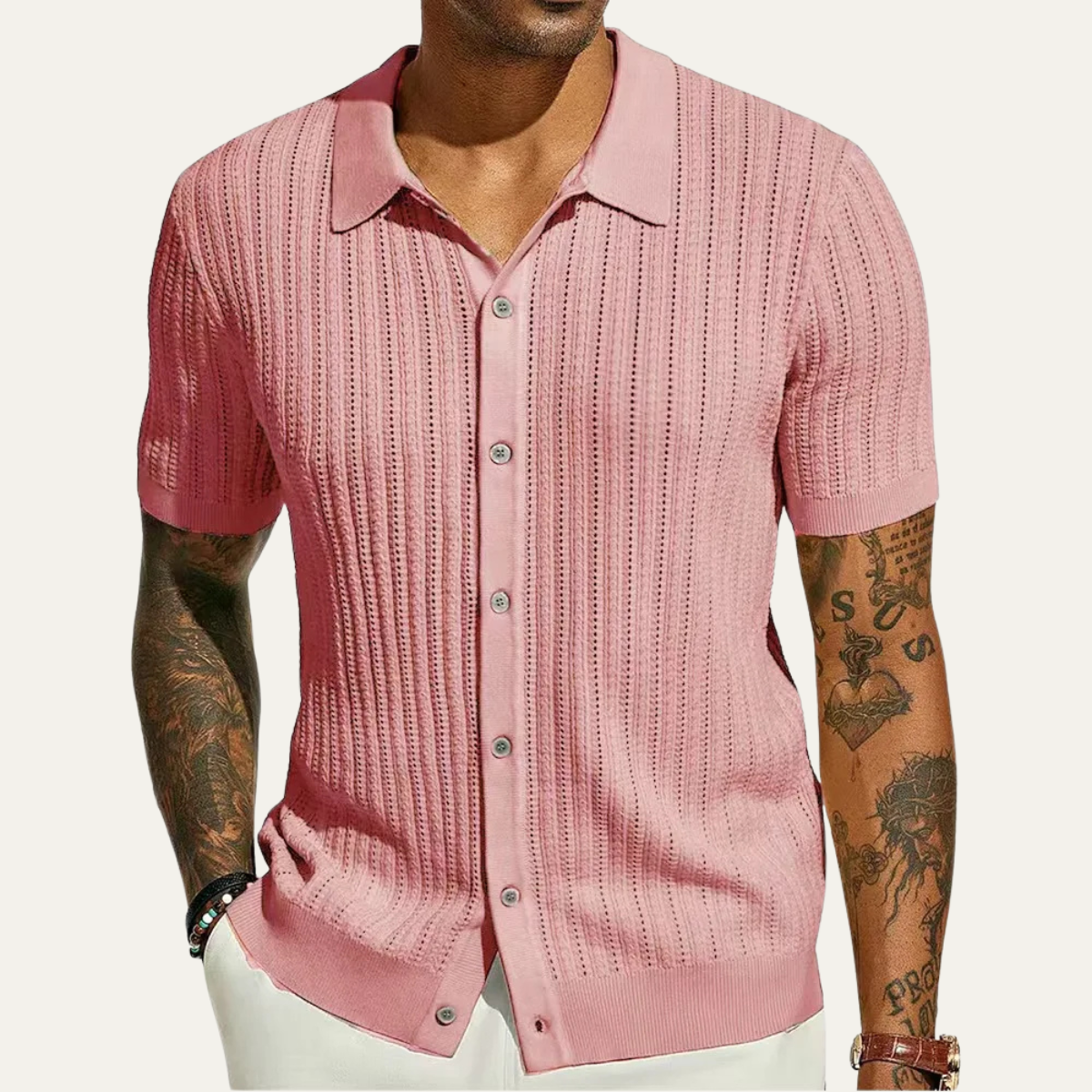 Men's Casual Polo Shirt Knit Button Down