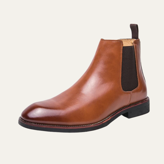 Men's Leather Chelsea Boots Rubber Sole Brown - VibreMode
