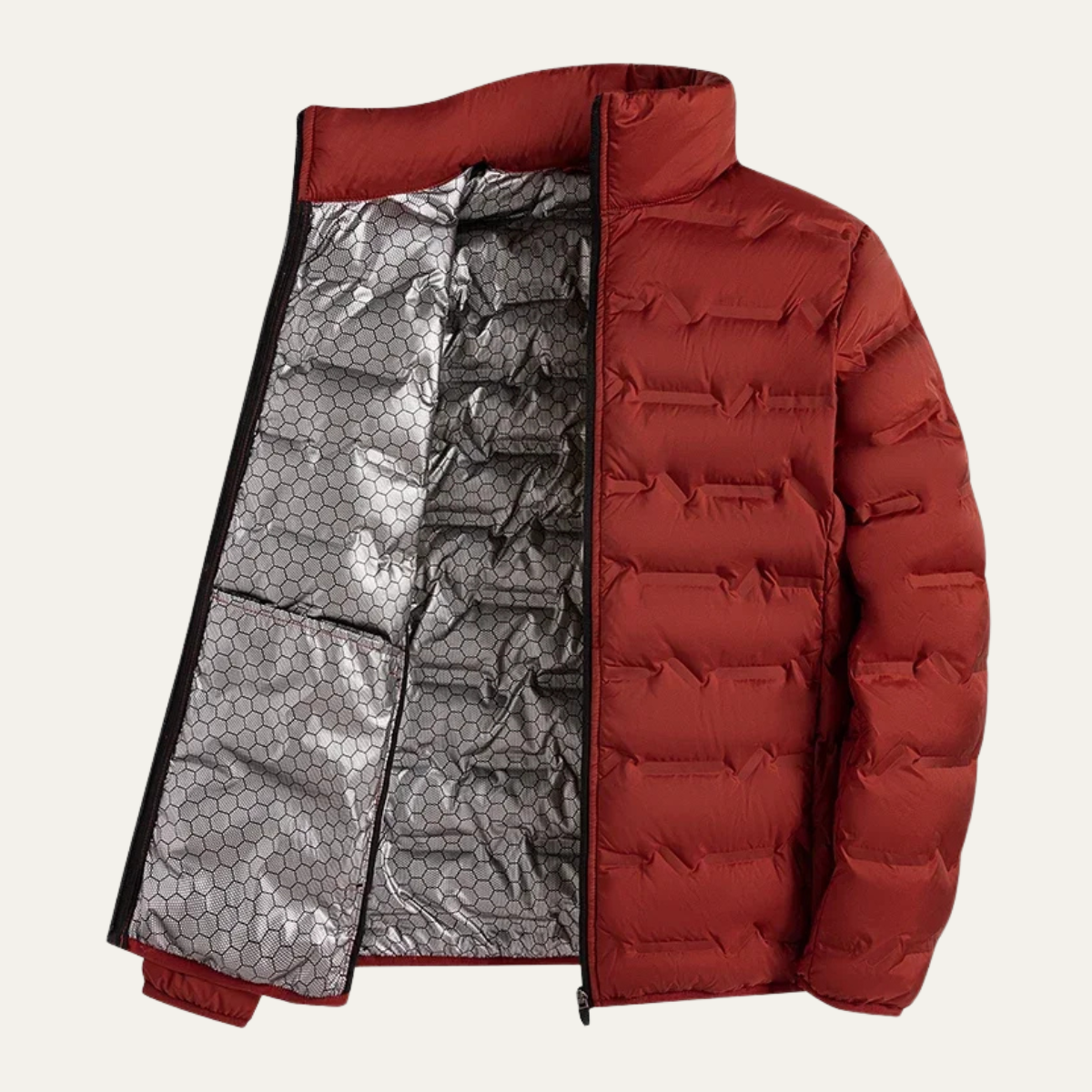 Men's Heated Down Ski Jacket Thermal Lining Burgundy