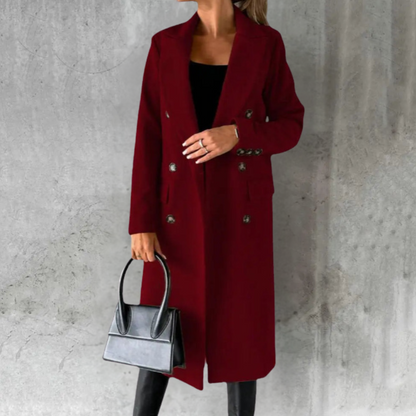 Women's Double-Breasted Trench Coat Long Button Cuffs Classic