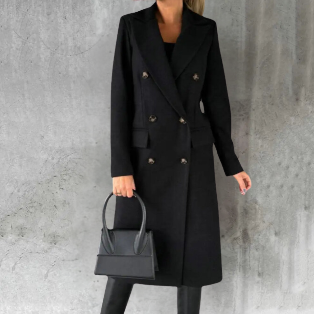 Women's Double-Breasted Trench Coat Long Button Cuffs Classic