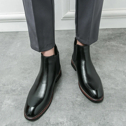 Men's Leather Chelsea Boots Rubber Sole Black