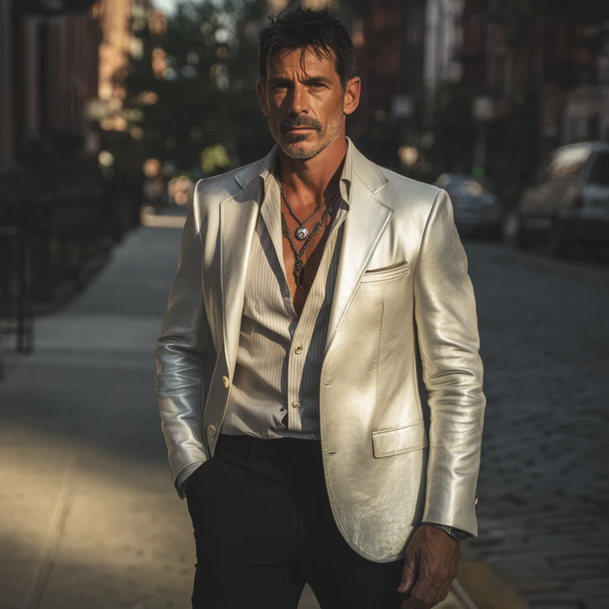 Men's Silver Metallic Blazer