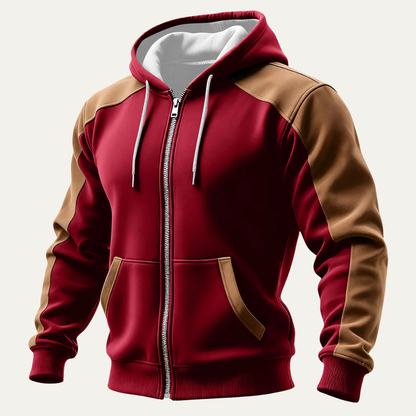 Men's Color Block Hooded Jacket Zipper Pocket
