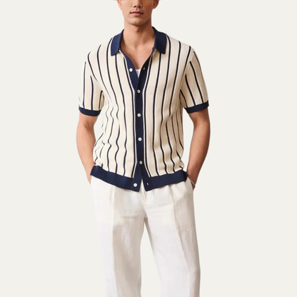 Sassicaia Men's Striped Polo Shirt Knit Button-Up Cardigan
