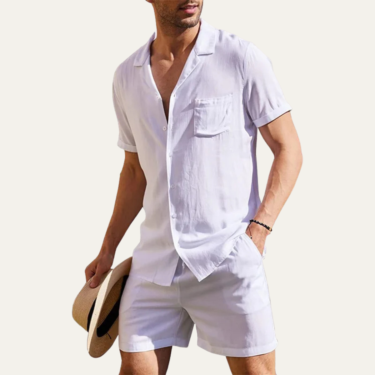 Men's Cotton Linen Shirt Shorts Set